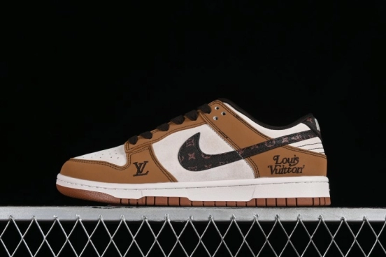 Nike SB Dunk Low LV Collaboration - Brown Black Monogram Anniversary High-End Custom Low-Top Casual Skate Shoes - DQ1098-342