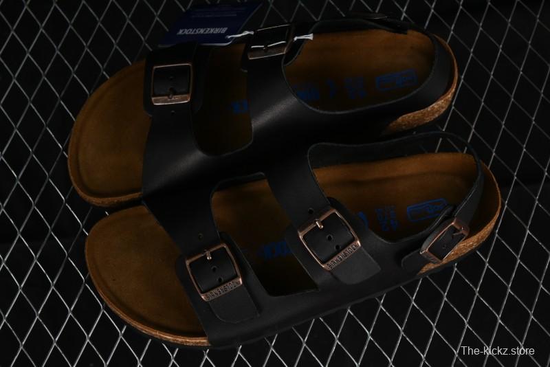 Birkenstock Birkenstock Sandals Series Black Leather with Soft Cushioning Cork Midsole - T.D4