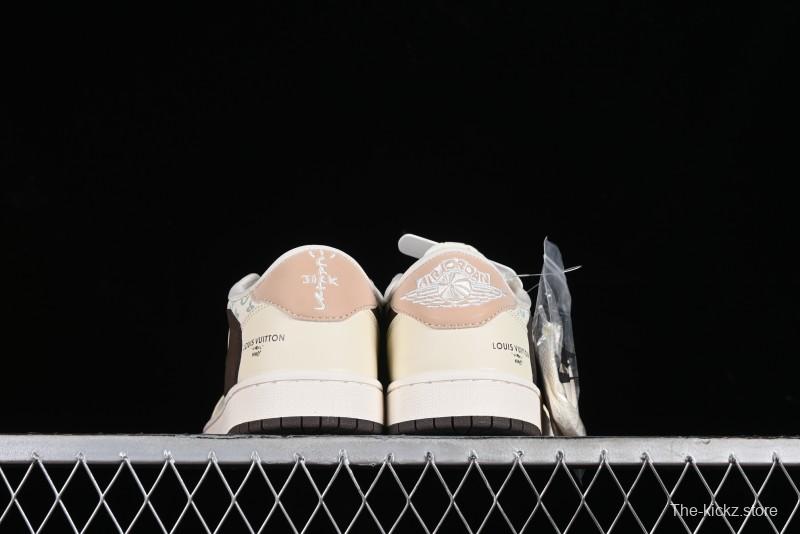 Nike Travis Scott x Fragment Design x Jordan Air Jordan 1 Low OG SP AJ1 LV Beige Brown Print Casual Sneakers - LJ5188-006