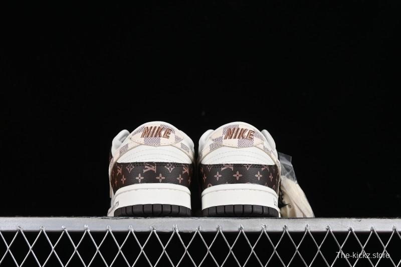 Nike SB Dunk Low LV Collaboration - Checkerboard Brown White Swoosh Anniversary High-End Custom Low-Top Casual Sneakers - SJ2068-253