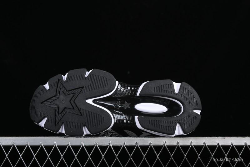 Dior Chrono Round Toe Lace-Up Lifestyle Casual Running Sneakers - 6865 BLACK WHITE