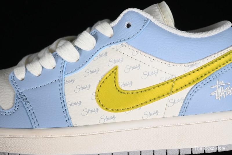 Nike Air Jordan 1 Low Stussy Collaboration - Blue Gold Custom High-End Basketball Shoes - WG8850-007