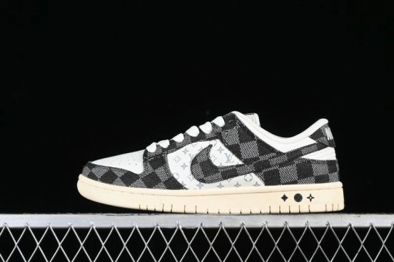 Nike SB Dunk Low LV Collaboration - Black Checkerboard Anniversary Custom Low-Top Casual Skate Shoes - XB3802-353