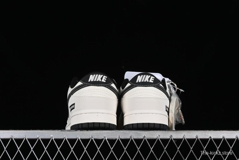 Nike SB Dunk Low Supreme Collaboration - Beige Black Canvas Anniversary Custom Low-Top Casual Skate Shoes - BB8657-515