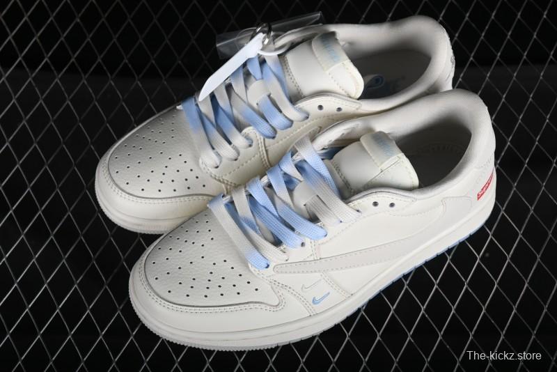 Nike SB Dunk Low Supreme Anniversary Edition Customized Low-Top Casual Sneakers in Off-White and Blue - BB6588-102