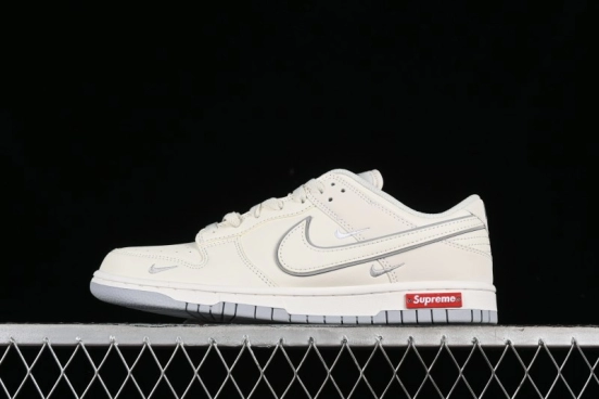 Nike SB Dunk Low Supreme Collaboration - Light Grey Anniversary Customized Low-Top Casual Skate Shoes - DJ2024-005