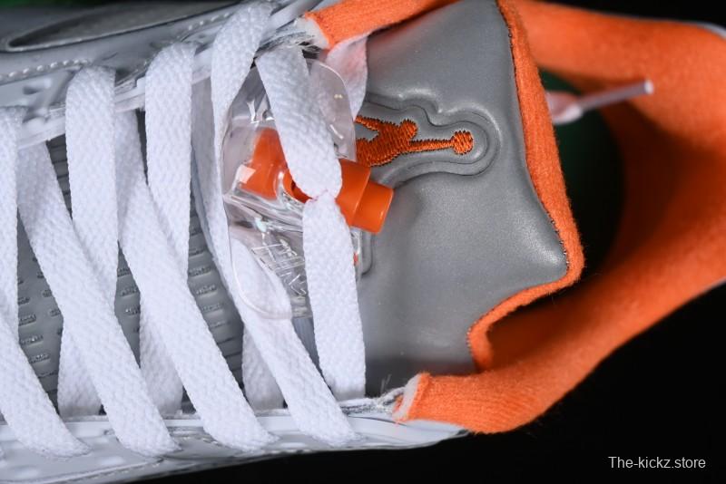 Nike Air Jordan 5 Retro Low AJ5 Sneakers in Football Grey with Vivid Orange and Pine Green Accents - FQ1293-018