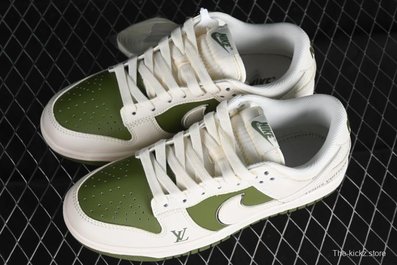Nike SB Dunk Low LV Collaboration - Beige Olive Green Anniversary Custom Low-Top Casual Skate Shoes - BB8766-211