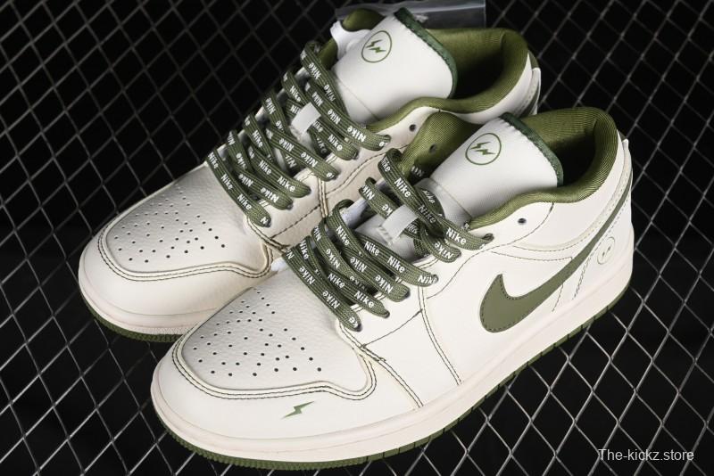 Nike Air Jordan 1 Low Retro Basketball Shoes in Off-White Olive Green - CF3688-019
