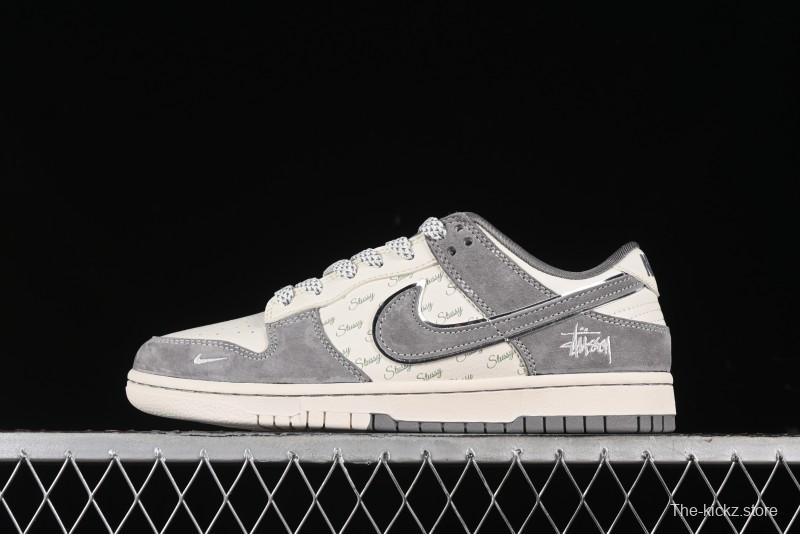 Nike SB Dunk Low Stussy Collaboration - Grey Pig Suede Patchwork Anniversary Custom Low-Top Casual Skate Shoes - CF3688-016