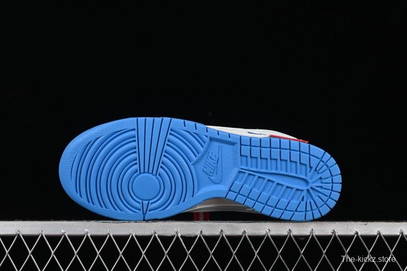 Nike SB Dunk Low Supreme Collaboration - Cream White with Sky Blue Swoosh Anniversary Customized Low-Top Casual Skate Shoes - DJ2024-012