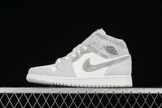 Nike Air Jordan 1 Mid AJ1 Basketball Shoes White Grey - FQ7720-002