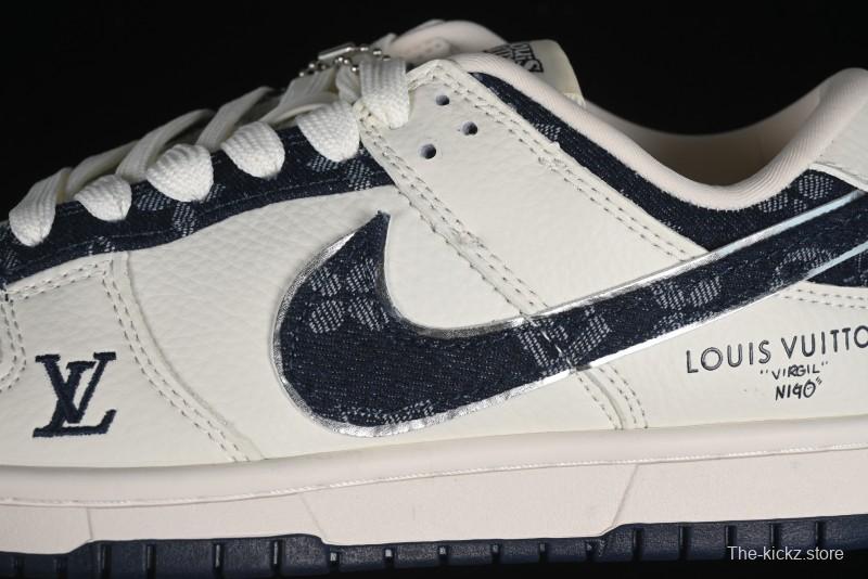 Nike SB Dunk Low LV Collaboration - Denim Print Swoosh Anniversary High-End Custom Low-Top Casual Skate Shoes - XB3802-360