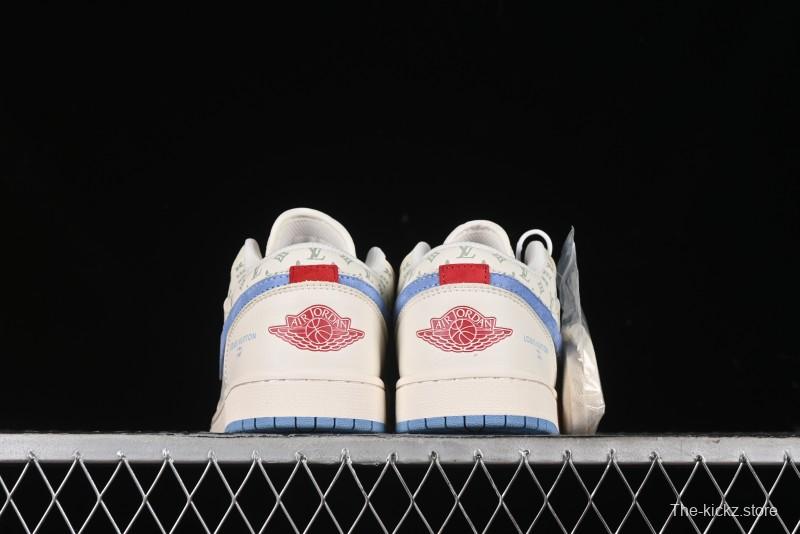 Nike Air Jordan 1 Low LV Collaboration - Light Blue Print Retro Basketball Shoes - WG8850-008