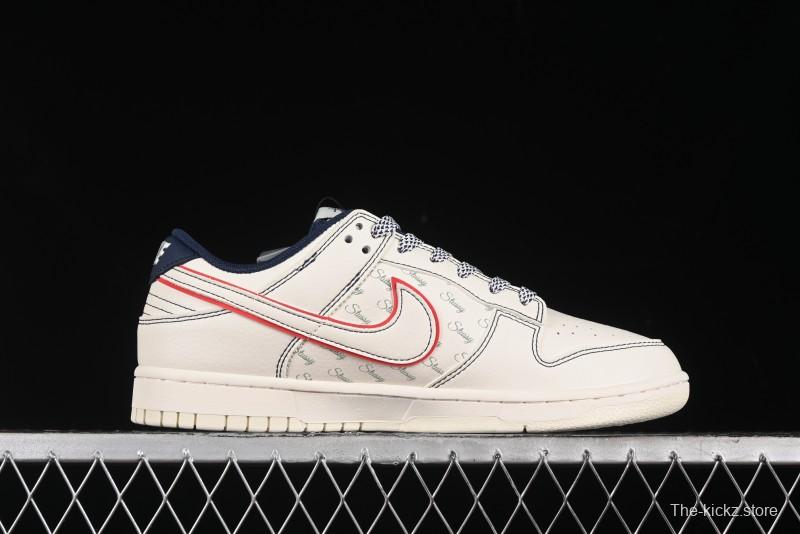 Nike SB Dunk Low Stussy Collaboration - Black Red Bunny Anniversary Custom Low-Top Casual Sneakers - XY1688-012