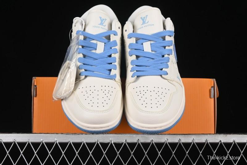 Nike Air Jordan 1 Low LV Collaboration - Light Blue Print Retro Basketball Shoes - WG8850-008