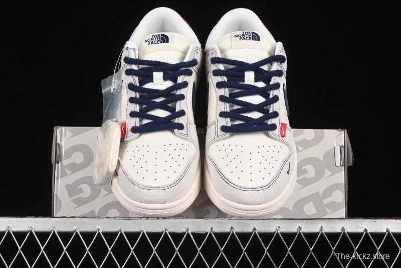 Nike SB Dunk Low The North Face Collaboration - Grey Pigskin Navy Swoosh Anniversary Custom Low-Top Casual Skate Shoes - SJ1089-012