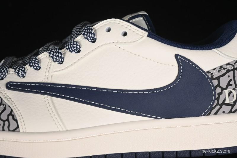 Nike Travis Scott x Fragment Design x Air Jordan 1 Low OG SP AJ1 Retro Sneakers with Stone Pattern - CF3688-029
