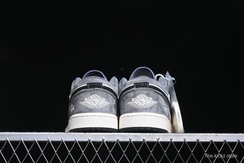 Nike Air Jordan 1 Low Stussy Collaboration Pig Grey Black Swoosh Custom Retro Basketball Shoes - SJ9950-029