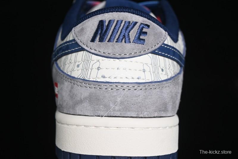 Nike SB Dunk Low Supreme Collaboration - Grey White Dark Blue Swoosh Anniversary High-End Custom Low-Top Casual Skate Shoes - DM6868-005