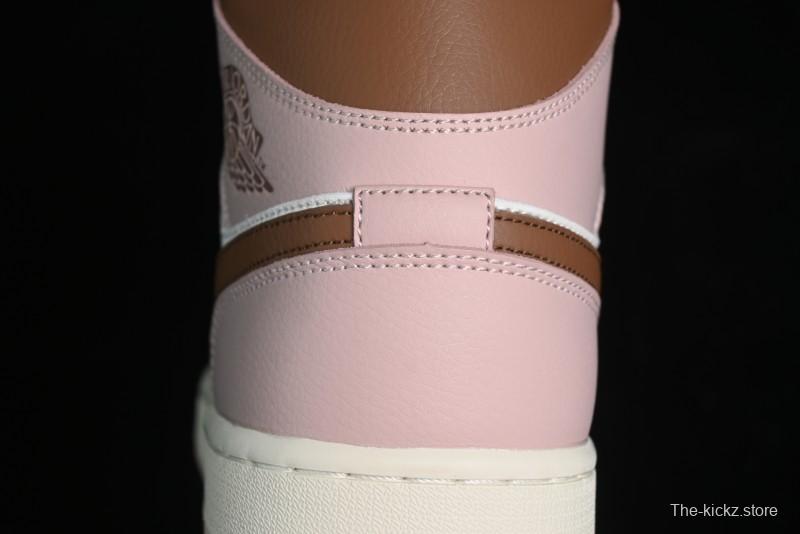 Nike Air Jordan 1 Mid AJ1 Basketball Shoes in Khaki Pink - BQ6472-620