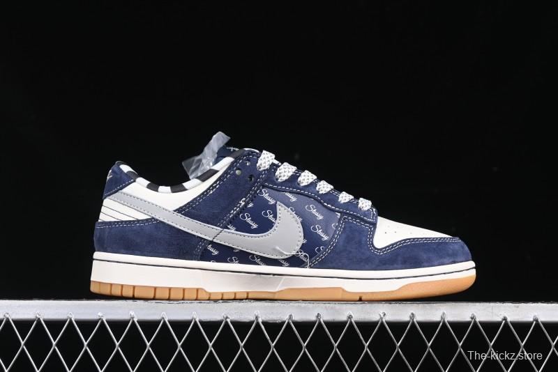 Nike SB Dunk Low Stussy Collaboration Suede Blue Anniversary Custom Low-Top Casual Sneakers - XS1086-009
