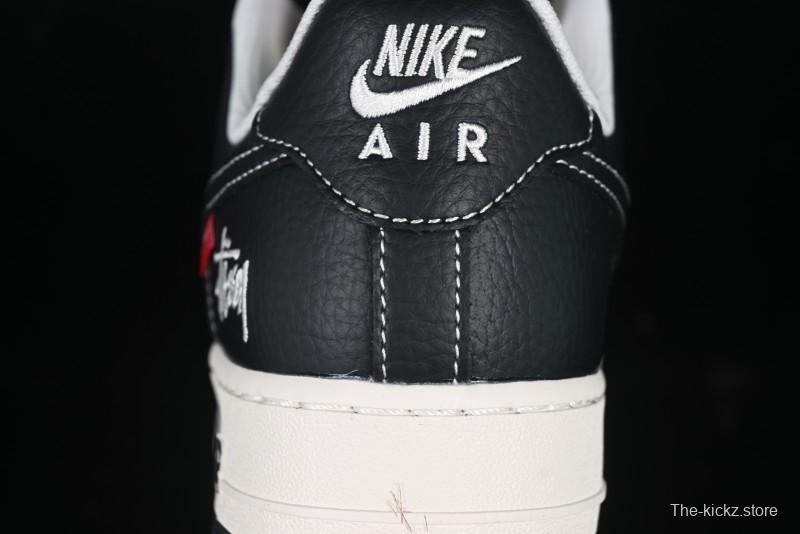 Nike Air Force 1 '07 Low Stussy Supreme Collaboration Dual-Tone Black Red Logo Low-Top Casual Sneakers - HH7518-043