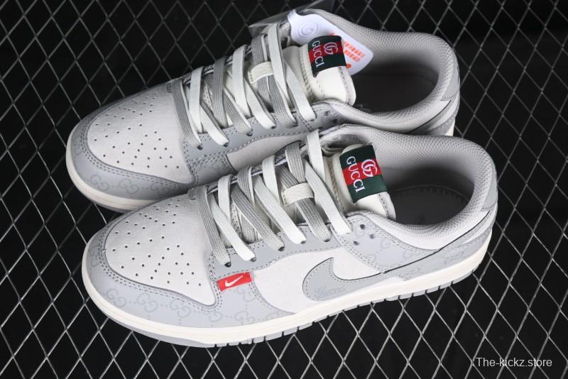 Nike SB Dunk Low Gucci Collaboration Dark Pattern Grey Swoosh Anniversary Custom Low-Top Casual Skate Shoes - DM6868-013