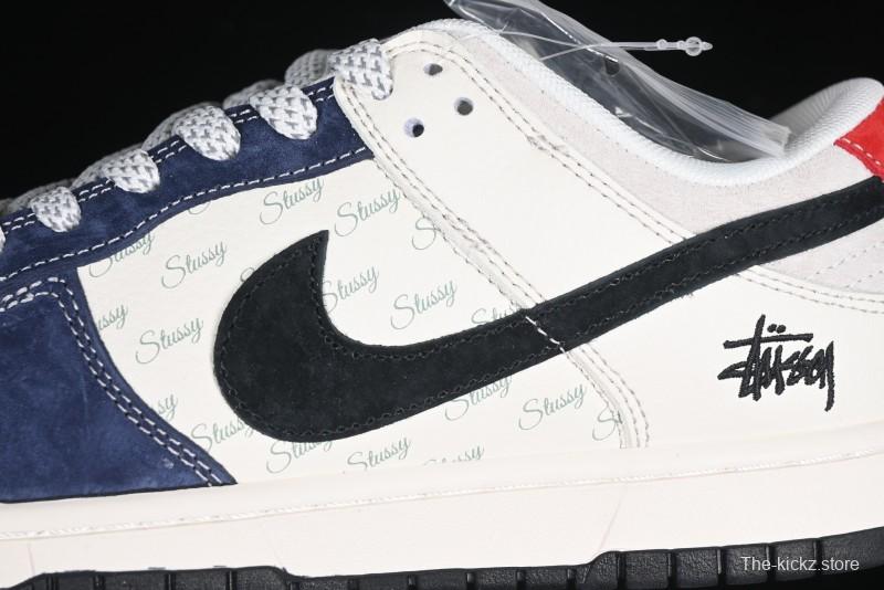 Nike SB Dunk Low Stussy Collaboration Black Blue Suede Anniversary Custom Low-Top Casual Skate Shoes - XS1086-013