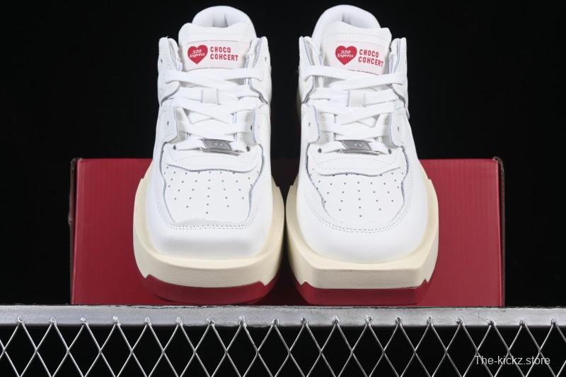 Choco Concert Leather Round Square Asymmetric Fashion Sneakers White Wine Red - AJE5