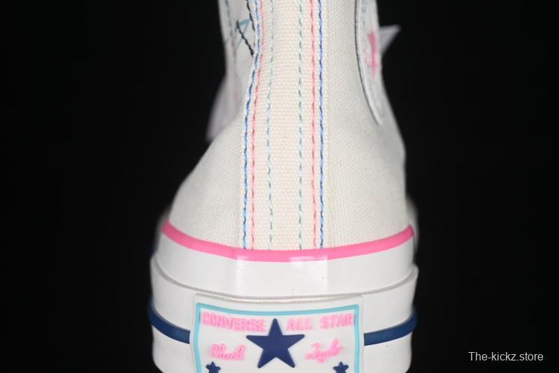 Converse Chuck 1970s High Top Casual Sneakers with Star Stitching and White-Pink-Blue Mismatched Design - A15744C