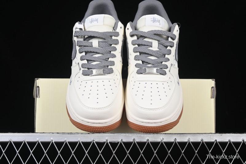 Nike Air Force 1 '07 Low Stussy Collaboration - Grey Swoosh Casual Sneakers - XZ6188-256