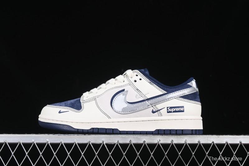 Nike SB Dunk Low Supreme Collaboration Anniversary Edition Customized Low-Top Casual Skate Shoes with Silver-Blue Swoosh and Hidden Pattern - DM6868-044