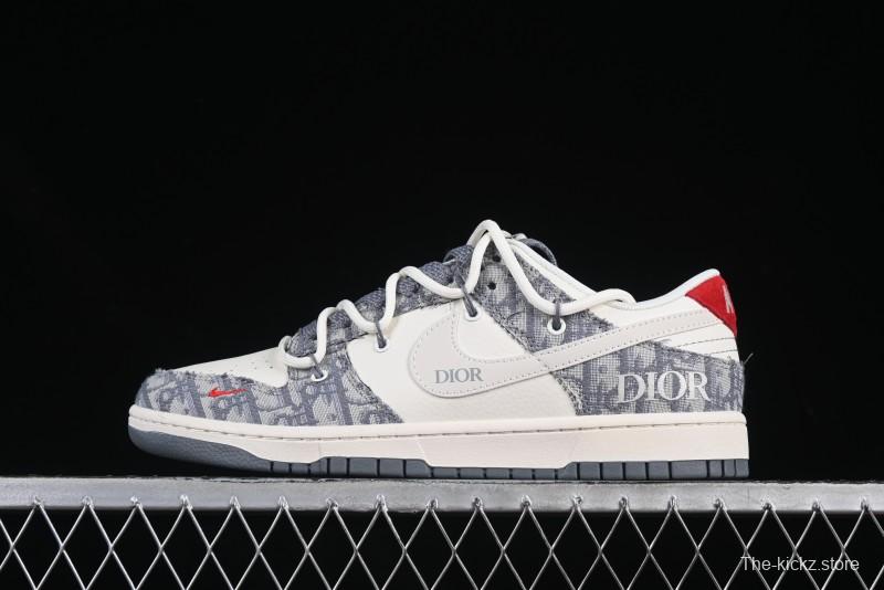 Nike SB Dunk Low Dior Collaboration Strap Woven White Swoosh Anniversary Custom Low-Top Casual Skate Shoes - SJ2068-316