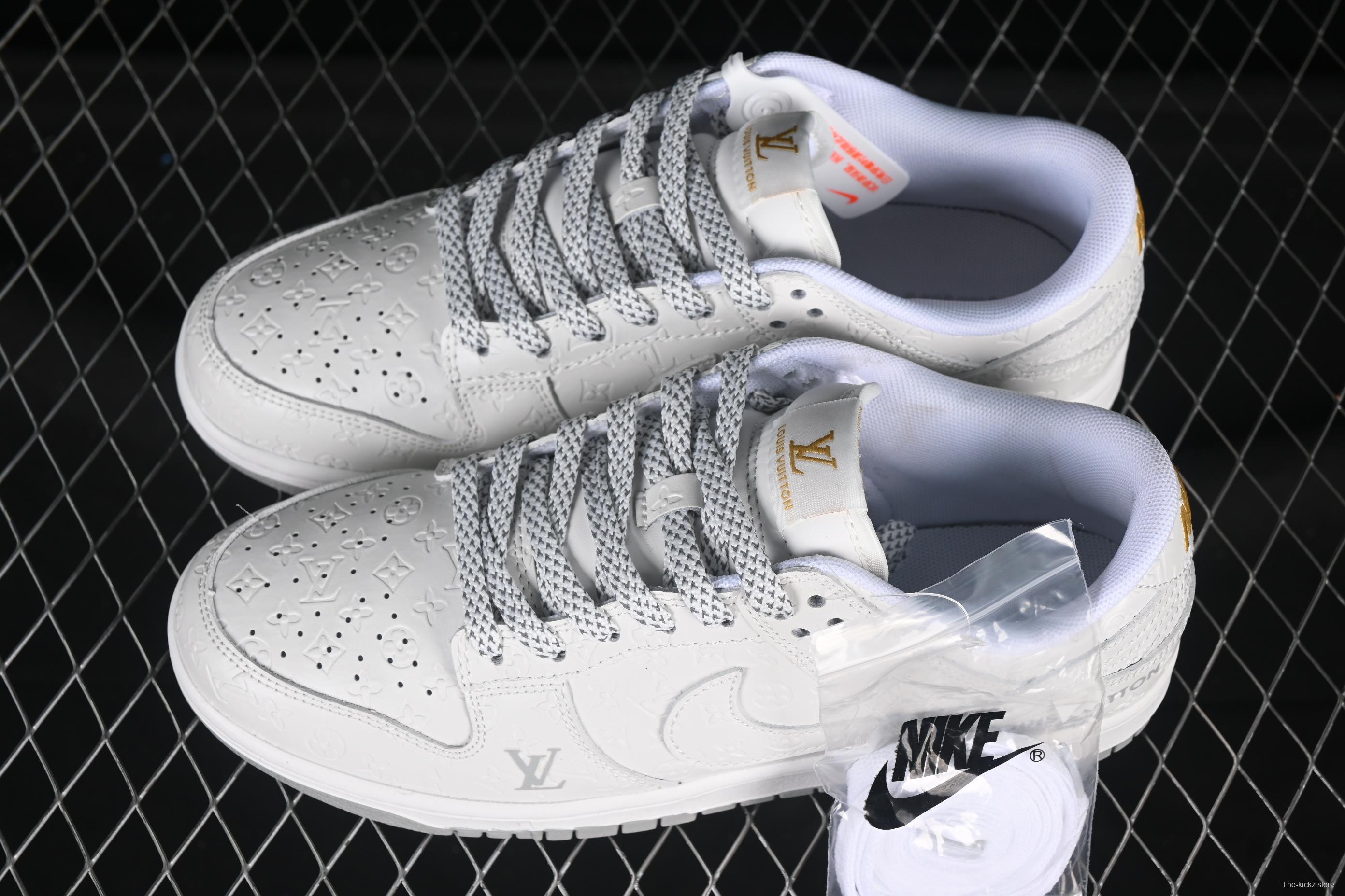 Nike SB Dunk Low LV Collaboration Sneakers in Grey White with Subtle Print - XX3168-140
