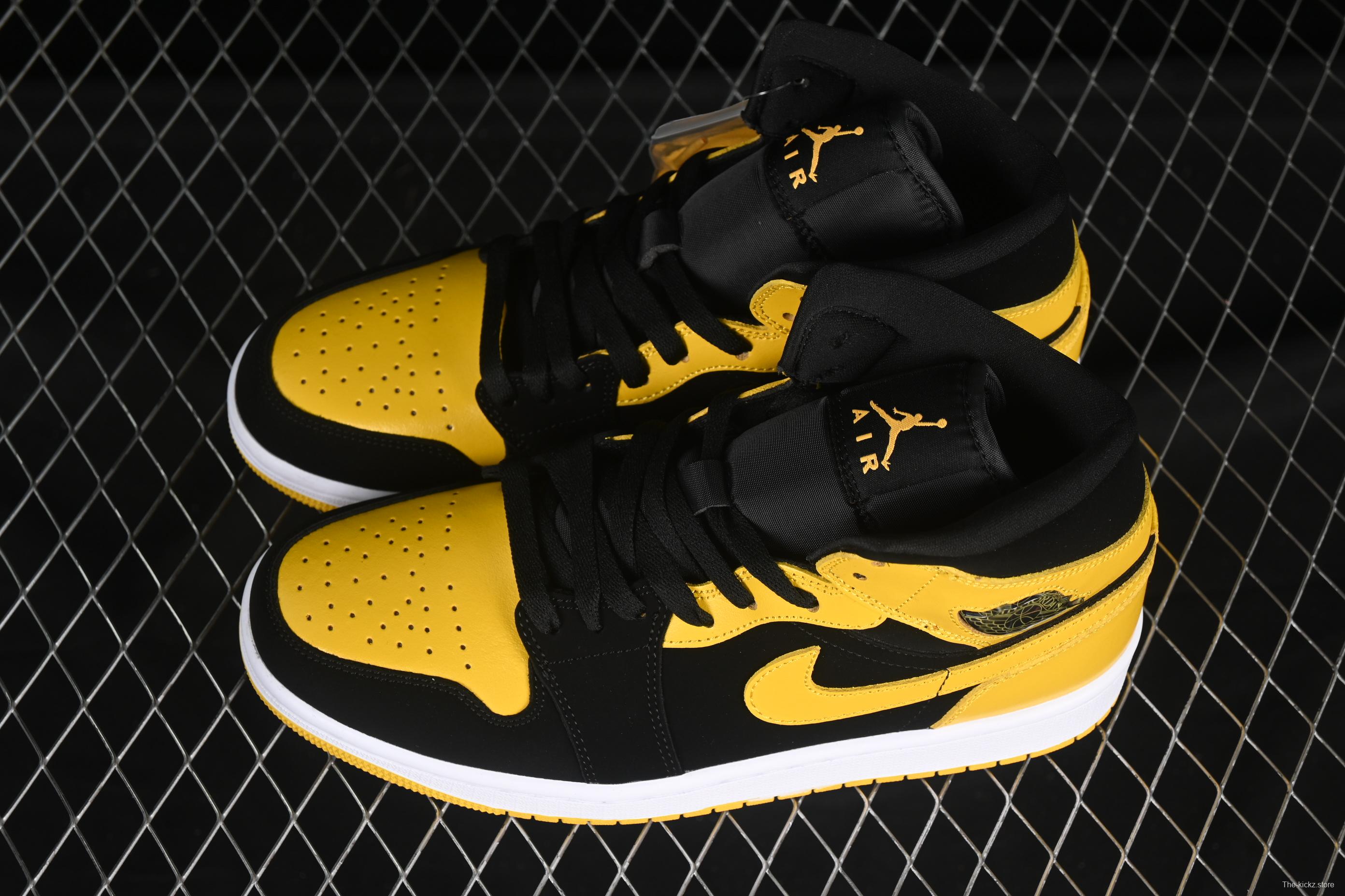 Nike Air Jordan 1 Mid AJ1 Black Yellow Mid-Top Casual Sneakers - HJ6654-071