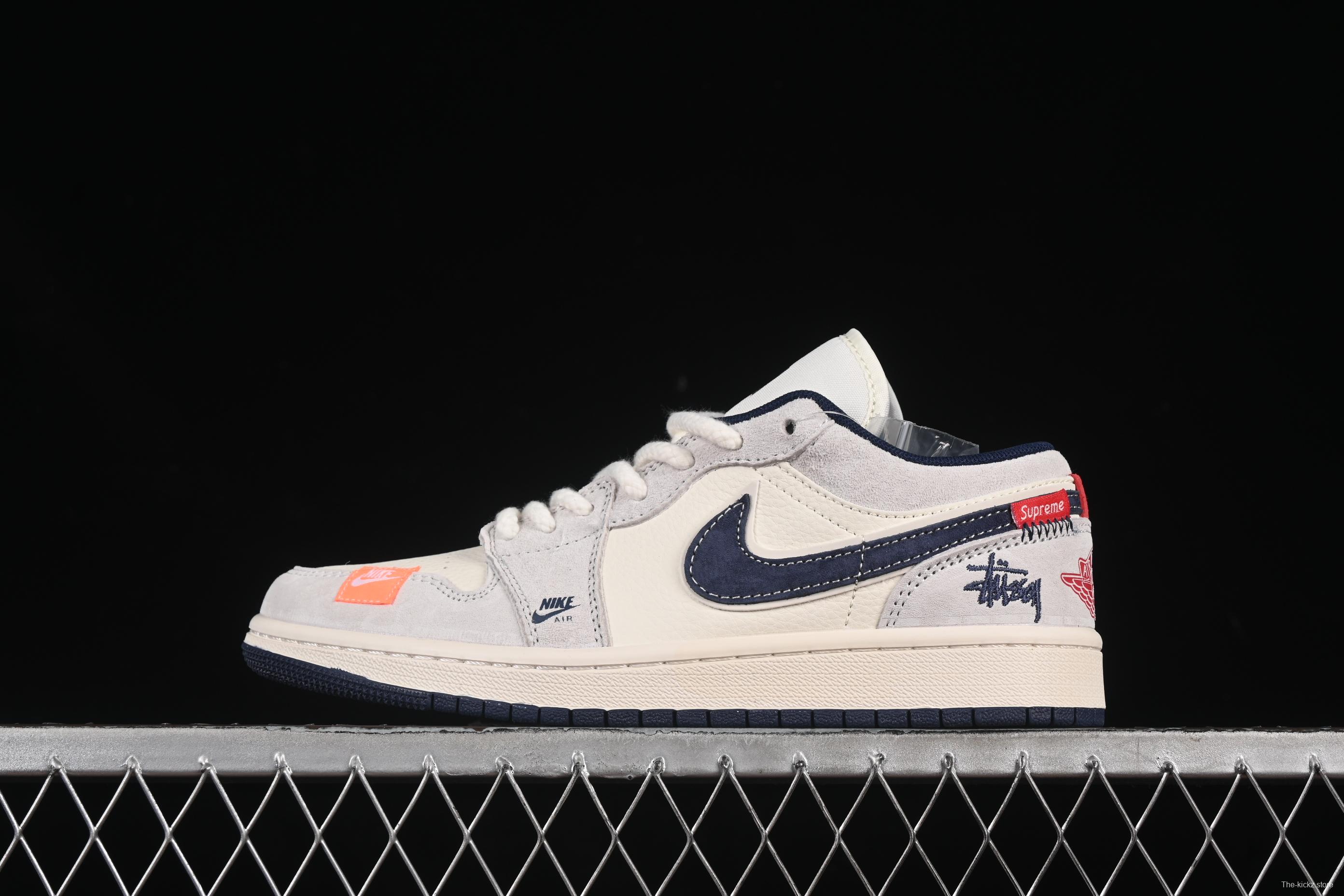 Nike Air Jordan 1 Low Stussy Collaboration Dark Blue Hook Retro Basketball Shoes - YX5066-303