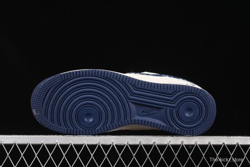 Nike Air Force 1'07 Low LV Collaboration Blue Denim Swoosh Casual Sneakers - XX3168-128