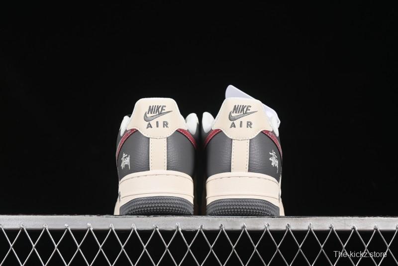 Nike Air Force 1 '07 Low Stussy Collaboration Render Red Swoosh Casual Sneakers - XS1958-573