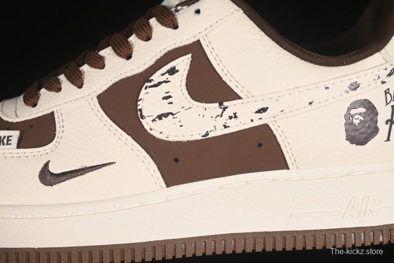 Nike Air Force 1 '07 Low BAPE Collaboration Beige Brown Graffiti Swoosh Casual Sneakers - DF0188-061