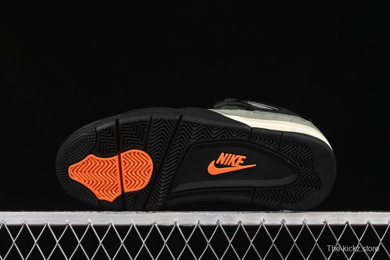 Nike Undefeated x Air Jordan 4 OG Sneakers in Olive Green Suede with Orange and Black Accents - IB1519-200