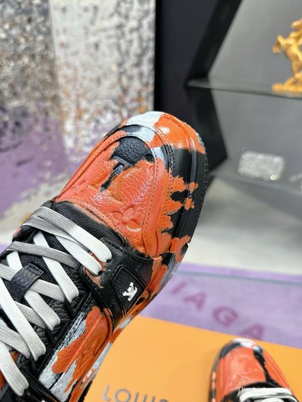 2024 Unisex Louis Vuitton Orange Black White Leather Denim Plimsolls Artist Hand-drawn MJ00780