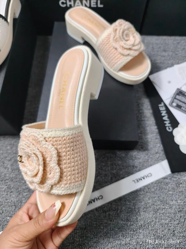 2025 Women Chanel Beige Fabric Slippers CC Logo LY00000