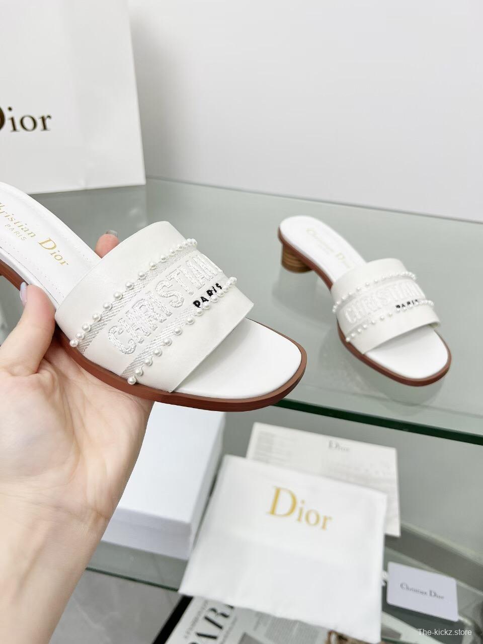 2025 Women Dior White Leather Mules Embroidered LY00210