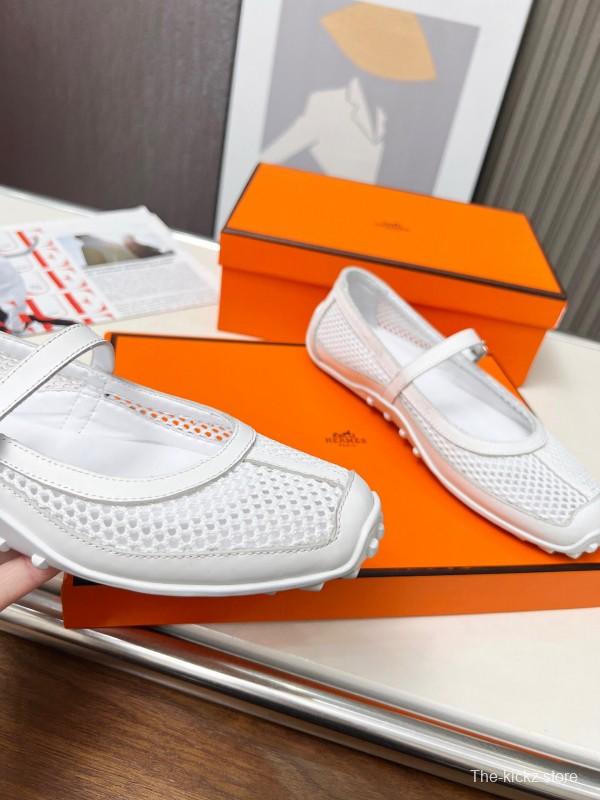 2025 Women Hermès White Leather Mesh Mary Jane LY00230