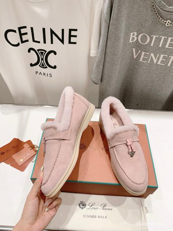 2024 Women LP Pink Suede Shearling Loafers MJ00300