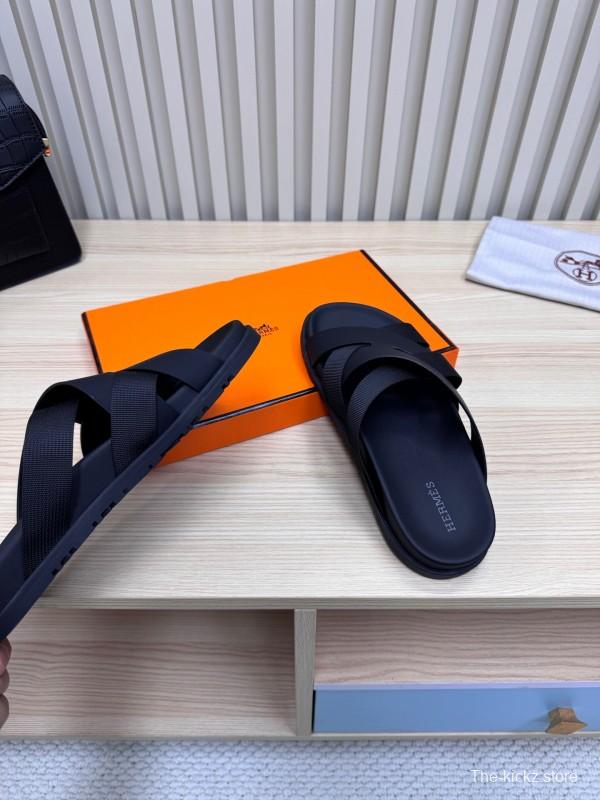 2025 Slippers Unisex Hermès Black Leather Slippers