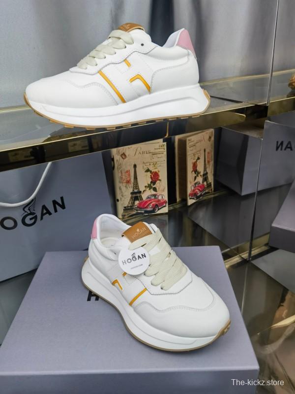 2025 Women HOGAN White Pink Leather Sneakers LY00360
