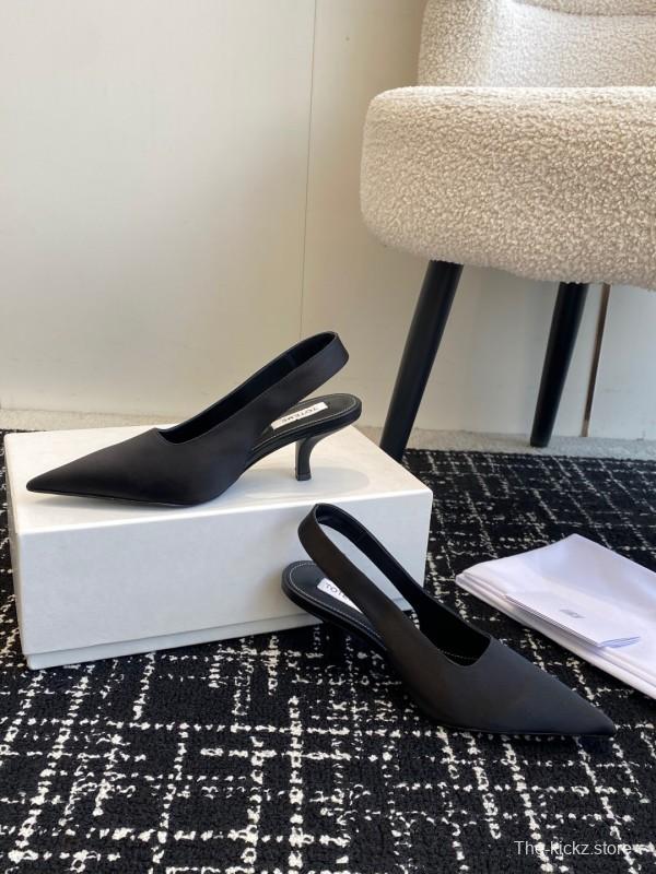 2025 Women Toteme Black Fabric Slingback Pointed Toe Heels