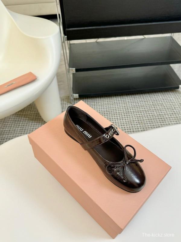 2025 Women Miu Miu Brown Leather Mary Jane Buckle KFY00300